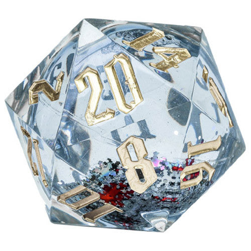 Sirius Dice: Snowglobe d20 - Silver/Red/Green with Gold | GrognardGamesBatavia