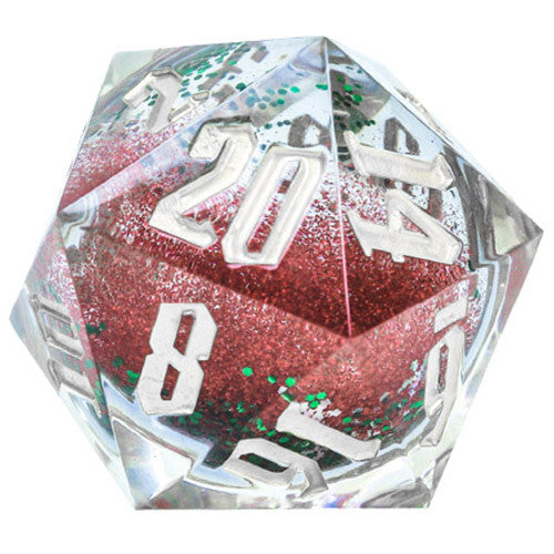 Sirius Dice: Snowglobe d20 - Silver/Red/Green with Silver | GrognardGamesBatavia