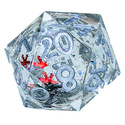 Sirius Dice: Snowglobe Sharp-Edge d20 - Silver/Red/Green with Silver | GrognardGamesBatavia