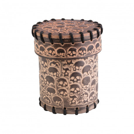 Skull Beige Leather Dice Cup | GrognardGamesBatavia