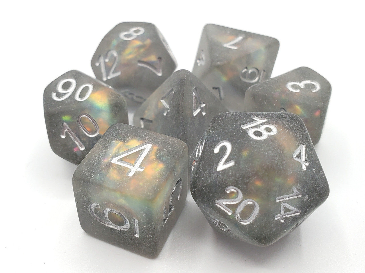 Old School 7 Piece DnD RPG Dice Set: Infused - Frosted Firefly - Springtime Dew | GrognardGamesBatavia